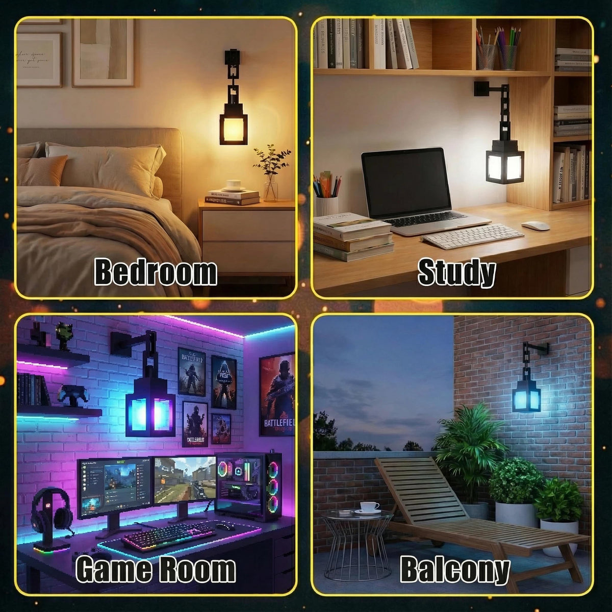 Generic Pixelated Lantern Wall Mount shows secure setup for rooms