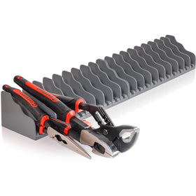 Generic pliers-wrench organizer rack top view clearly displays tools for quick access