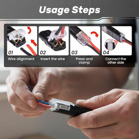 Generic plug-in connector with locking buckle during LED strip setup.