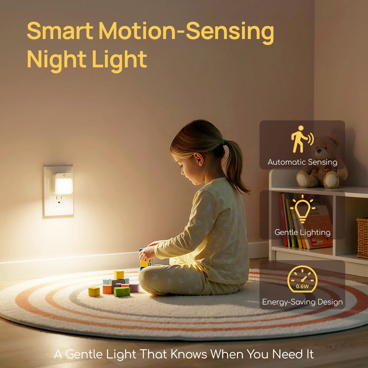 Generic dusk-to-dawn night light shown in hallway setup