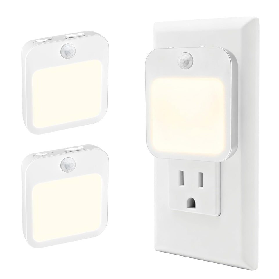 Generic plug-in night light with motion sensor front view for safe bedrooms