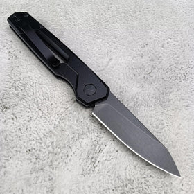 Generic push button lock knife aluminum handle keeps weight low.