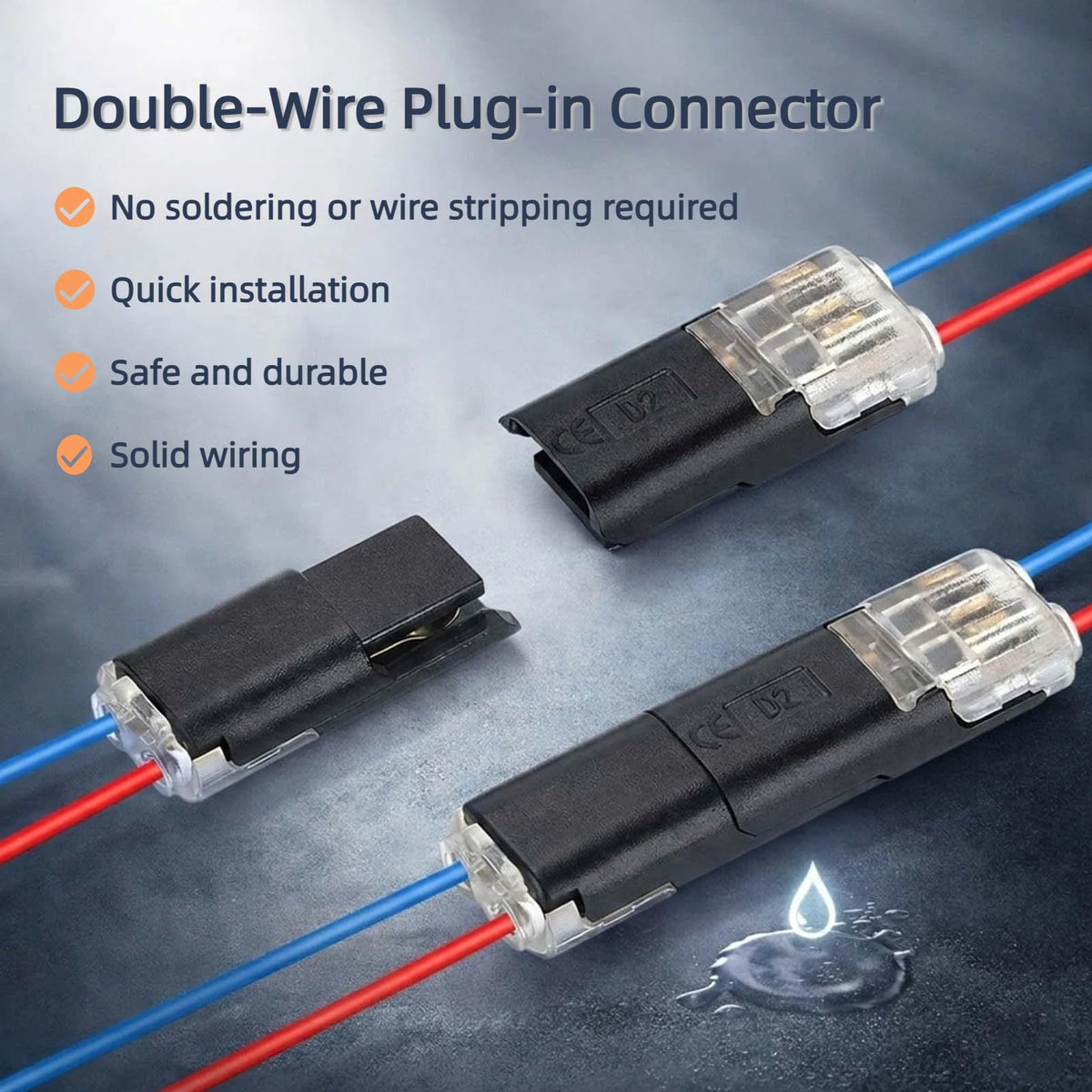 Generic quick clip wire connector enables tool-free installation and fast repairs.