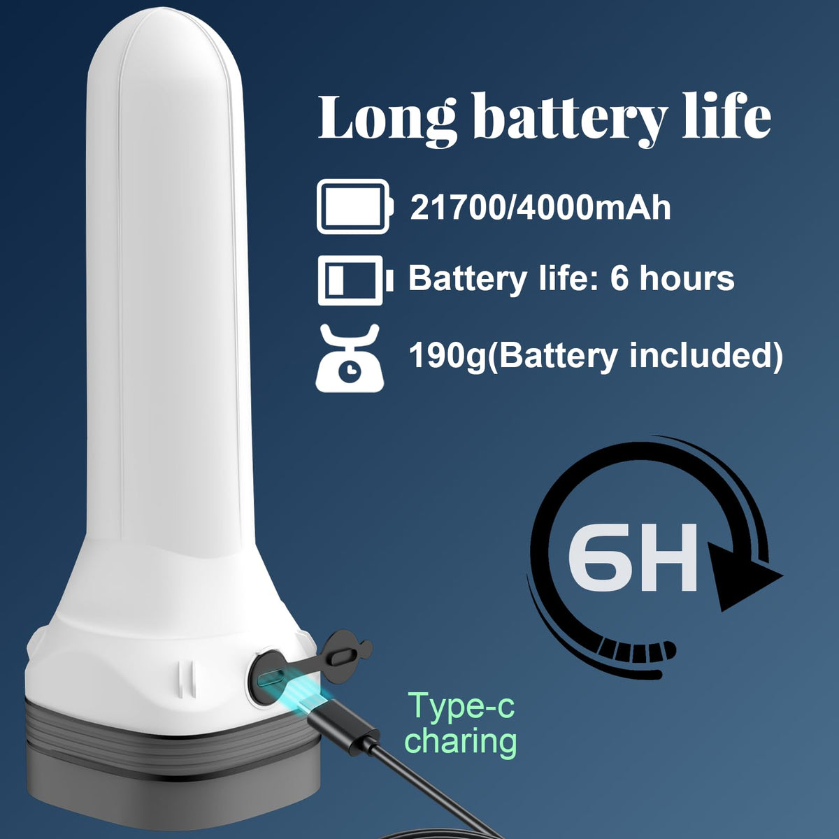 Generic Rechargeable LED Flashlight USB-C charging for quick top-ups