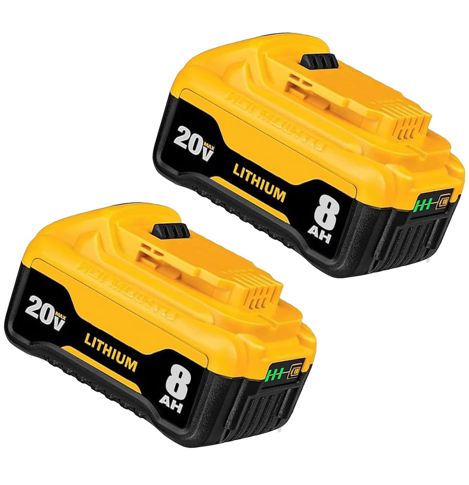 Generic replacement Dewalt 20V battery 8Ah front view shows extended runtime potential.