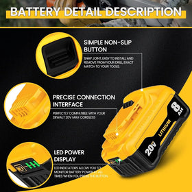 Generic replacement Dewalt 20V battery 8Ah side view emphasizes slim profile and grip.