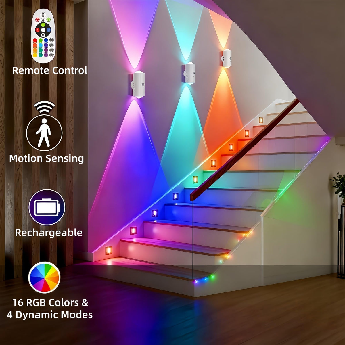 Generic LED wall lamp with RGB colors and dynamic modes for ambience