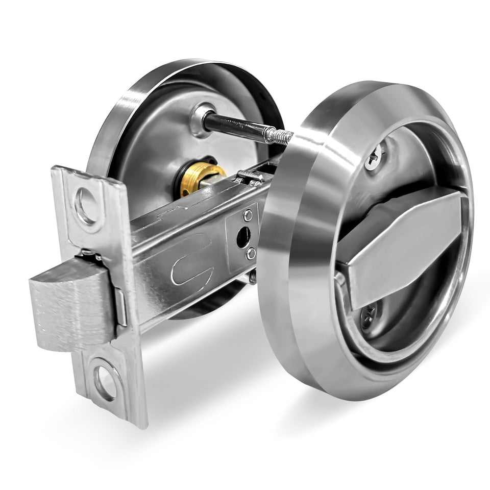 Generic round recessed door lock front view showing compact 74mm diameter.