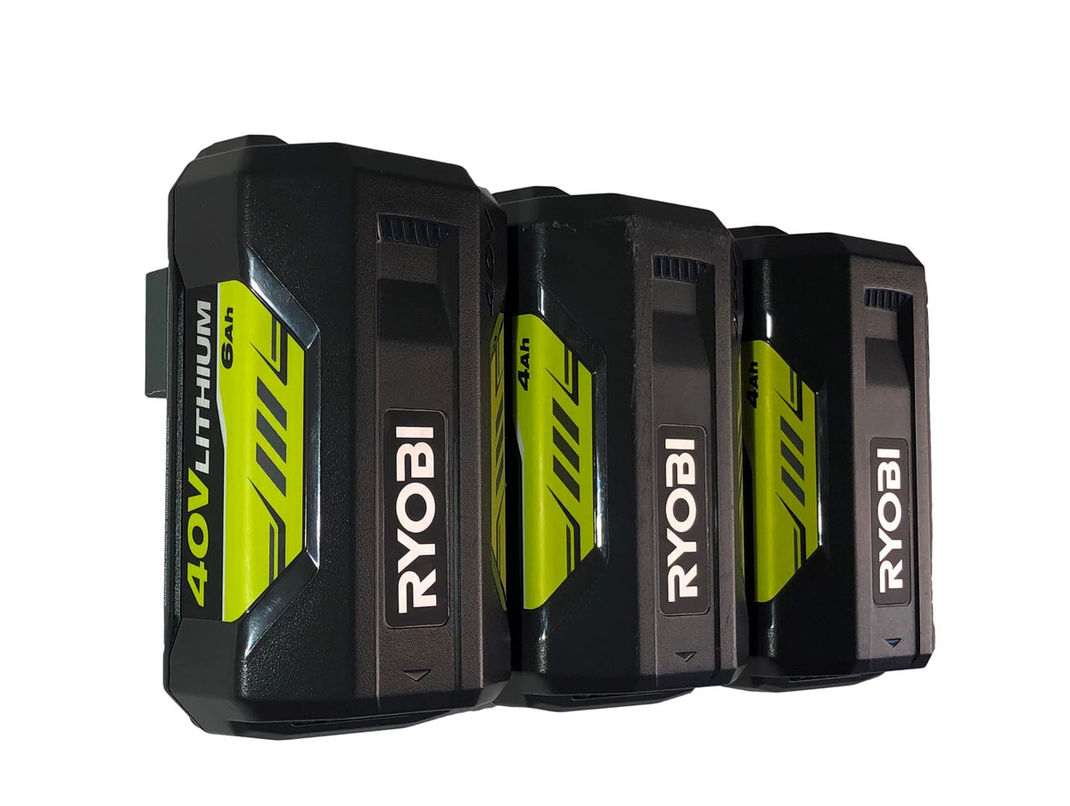 Generic Ryobi 40V battery storage wall mount with included hardware.