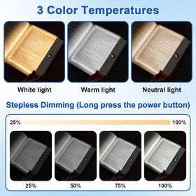 Generic Smart Led Reading Light three-color modes enhance reading comfort.