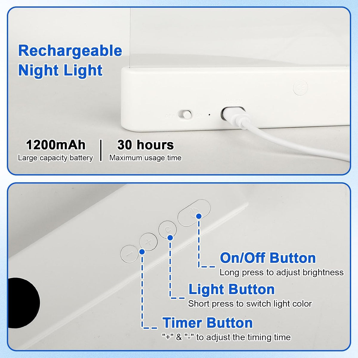 Generic Smart Led Reading Light rechargeable panel eliminates frequent battery changes.