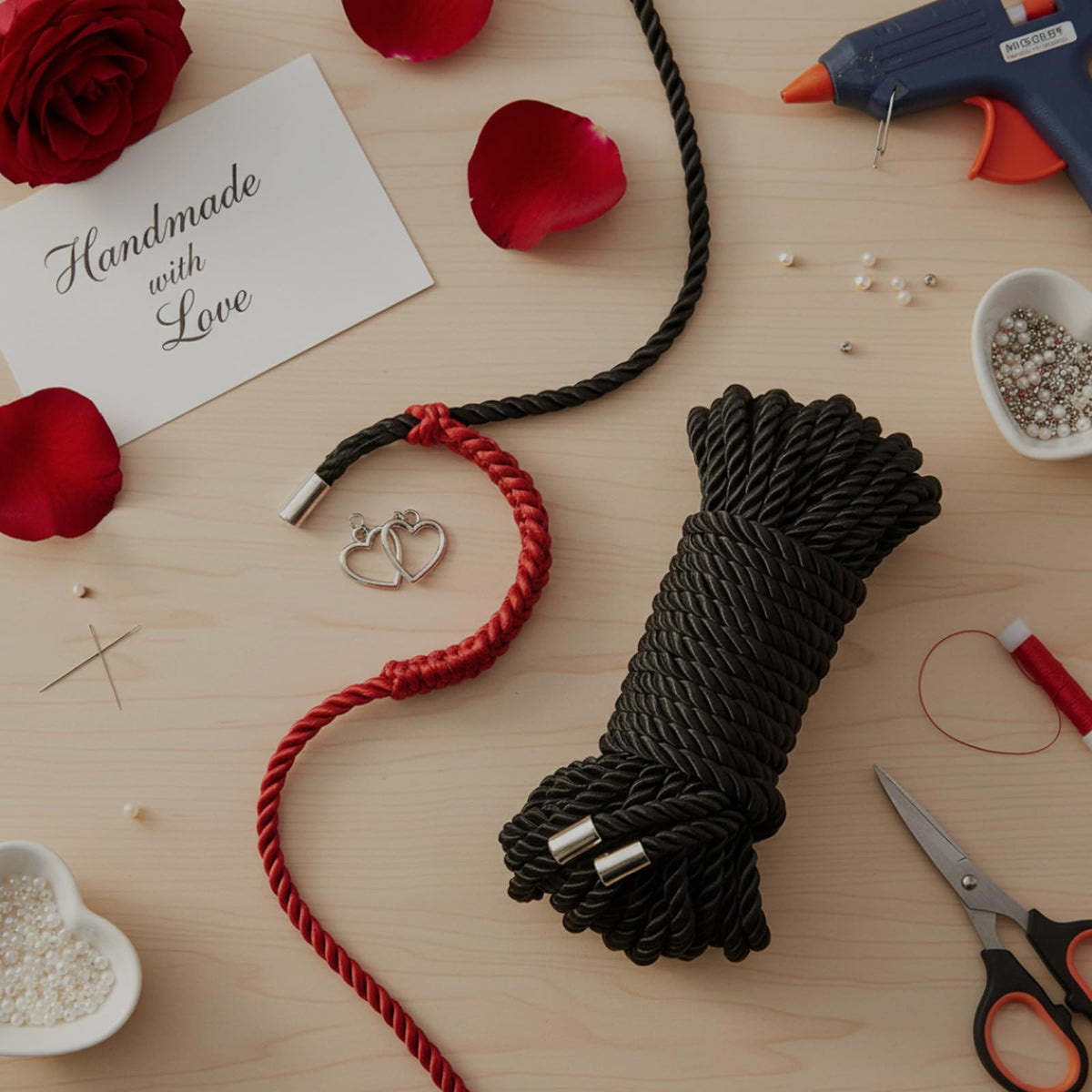 DIY hair bands crafted with Generic Soft Silk Rope in red for stylish date night.