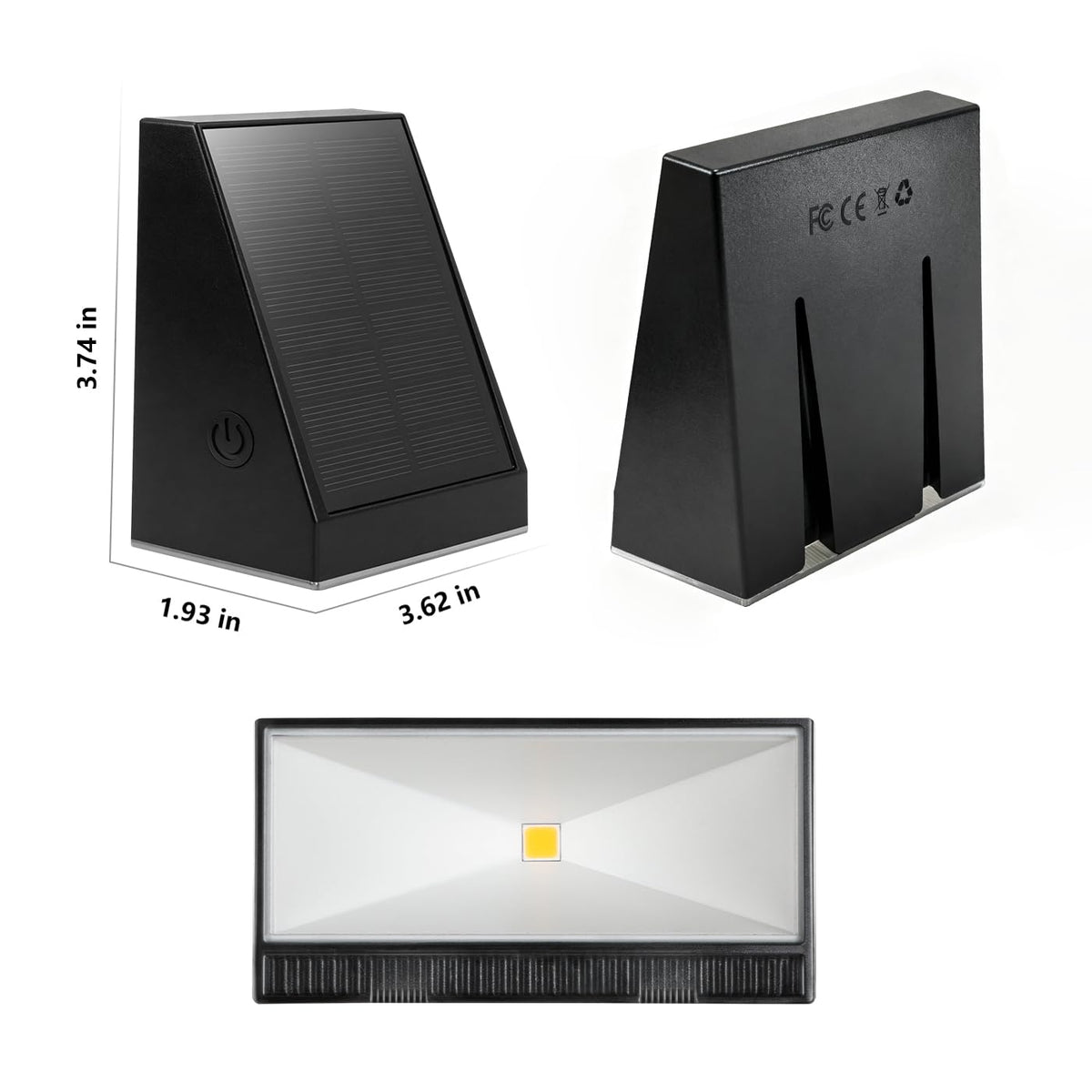 Solar wall light on porch post creates a welcoming entry