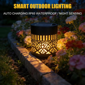 Generic Solar-Powered Mandala Lights brighten a deck edge with warm, inviting glow