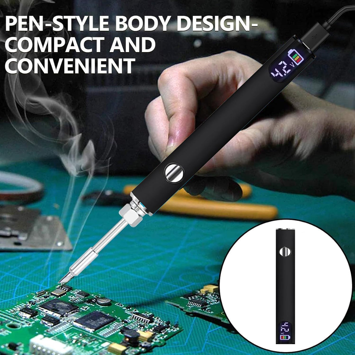 Generic soldering pen features adjustable temperature up to 450°C for delicate tasks.