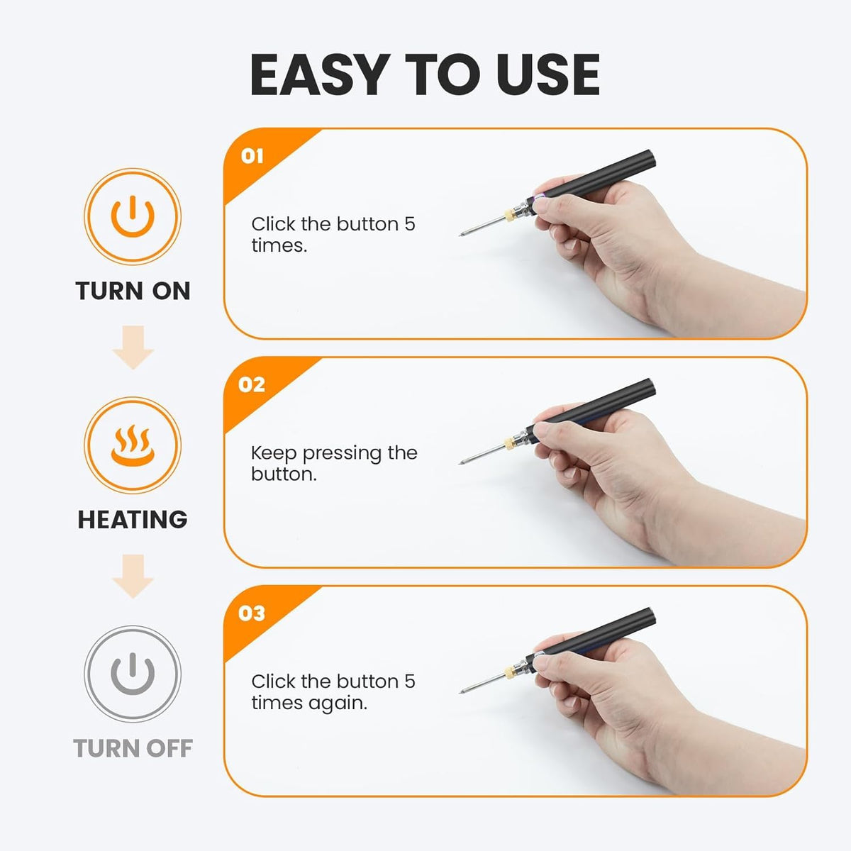 Generic soldering pen is USB rechargeable for convenient on-demand use.
