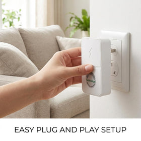 Generic StopWatt smartplug desk setup helps manage devices in busy workspaces.