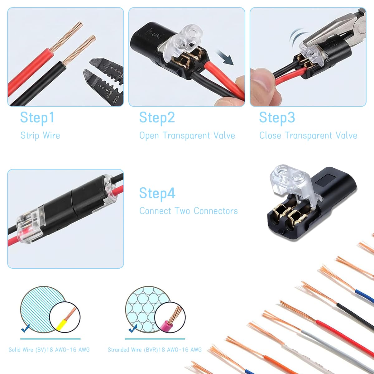 Generic 2-pin strip-light connector for tidy low-voltage wiring.