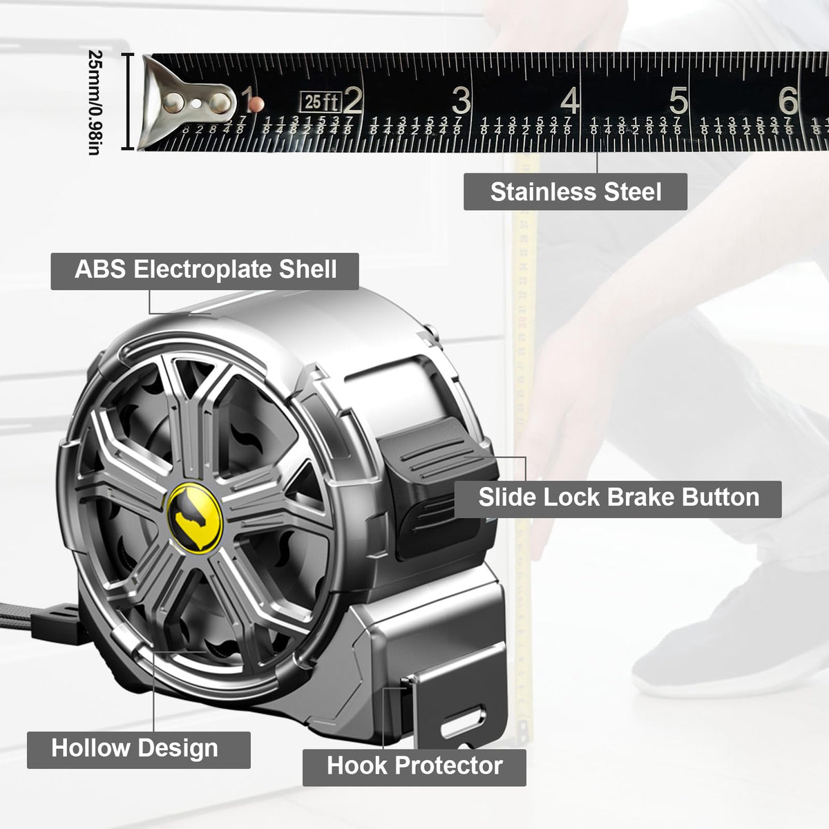 Generic Tape Measure 25ft hanging buckle design for easy carry.