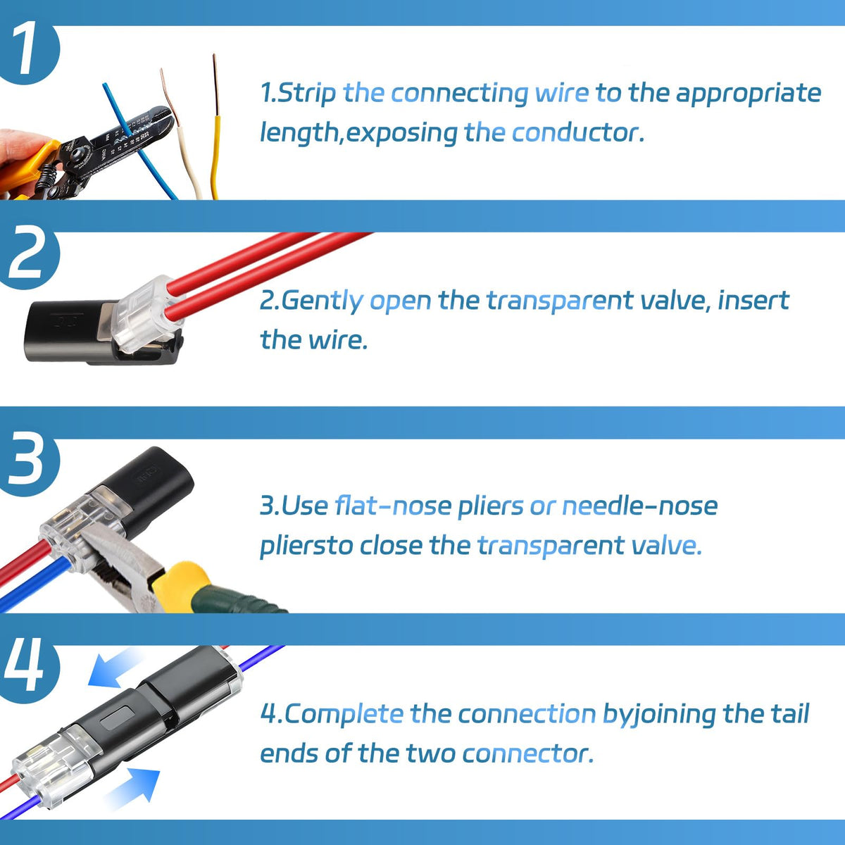 Generic tool-free quick-clamp action demonstrates easy wire insertion for DIY projects.