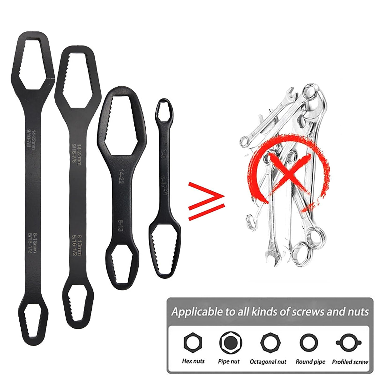 Generic Torx Wrench universal-fit design adapts to metric and standard nuts