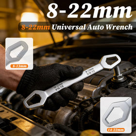 Generic Universal Double Ended Wrench angled shot highlighting two ends with 8–13mm and 14–22mm ranges.