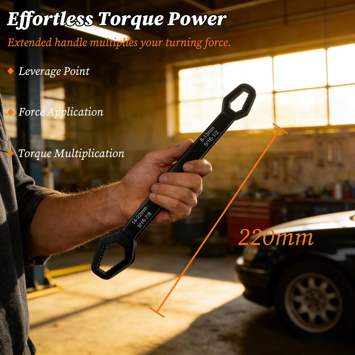 Generic Universal Double Ended Wrench in auto repair tightening a bolt.