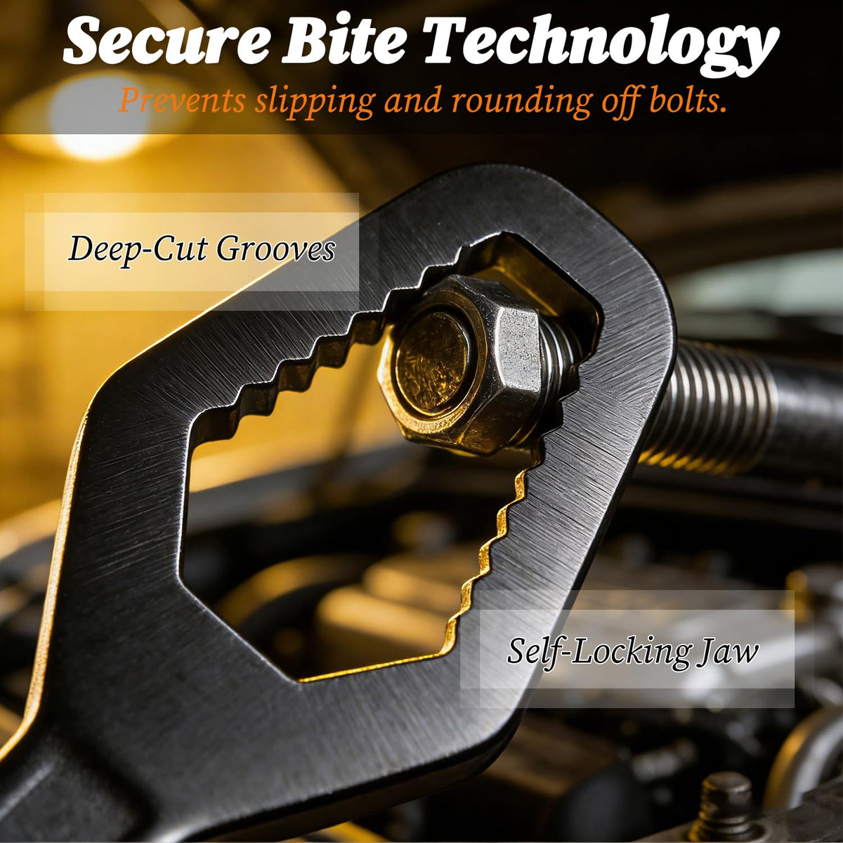 Generic Universal Double Ended Wrench close-up edges to prevent slippage on rounded fasteners.