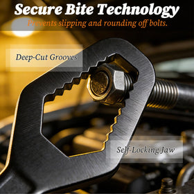 Generic Universal Double Ended Wrench close-up edges to prevent slippage on rounded fasteners.