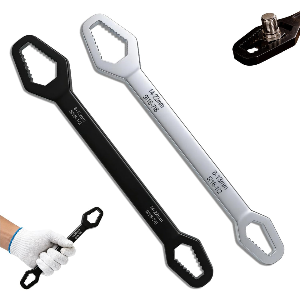 Generic Universal Double Ended Wrench front view showing dual-size heads for versatile grip.