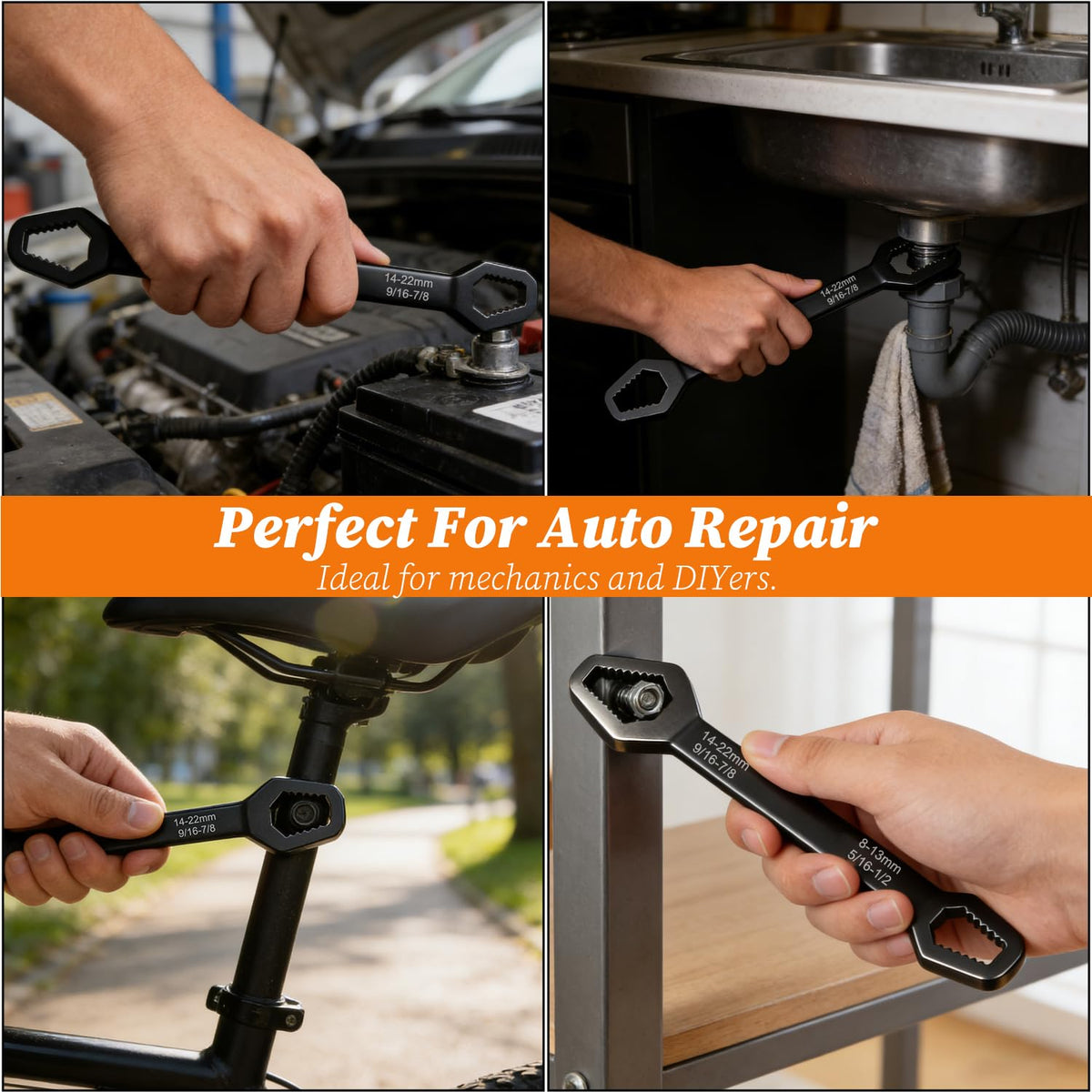 Generic Universal Double Ended Wrench under-sink plumbing task reducing effort.