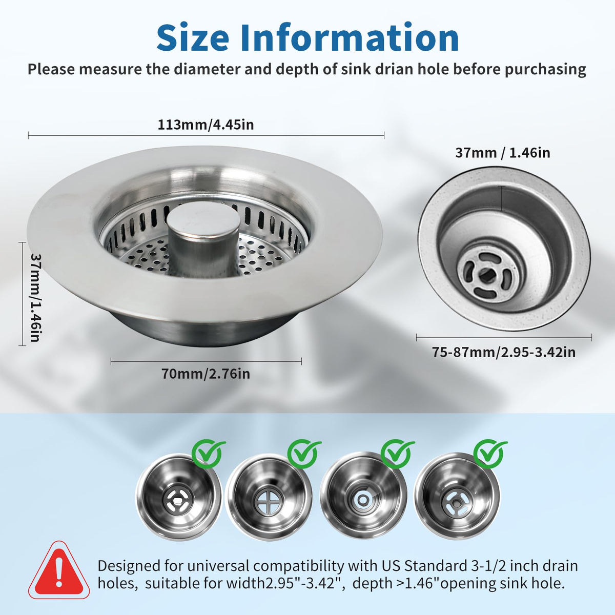 Generic universal-fit kitchen sink stopper designed for a wide range of sinks and drains.