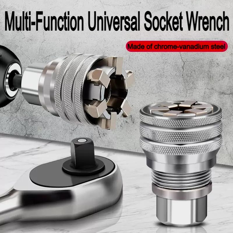 Generic Universal Socket Wrench shows 3-8-inch drill adapter for versatile power tool use.