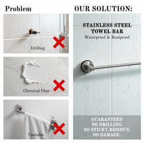 Generic wall mounted no drill towel holder installed on glass or tile surfaces