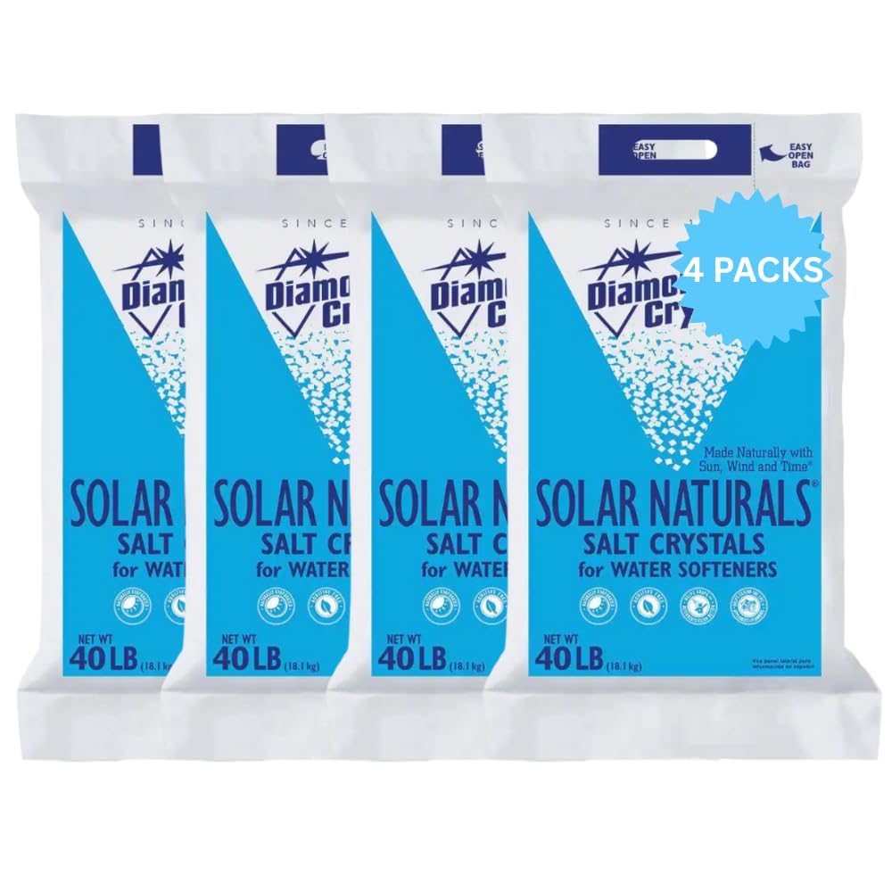 Generic water softener salt crystal 99% pure in a 40 lb bag shows pure white crystals