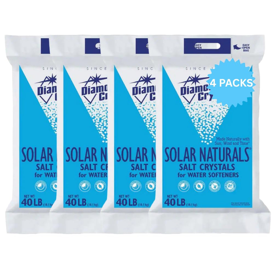 Generic water softener salt crystal 99% pure in a 40 lb bag shows pure white crystals
