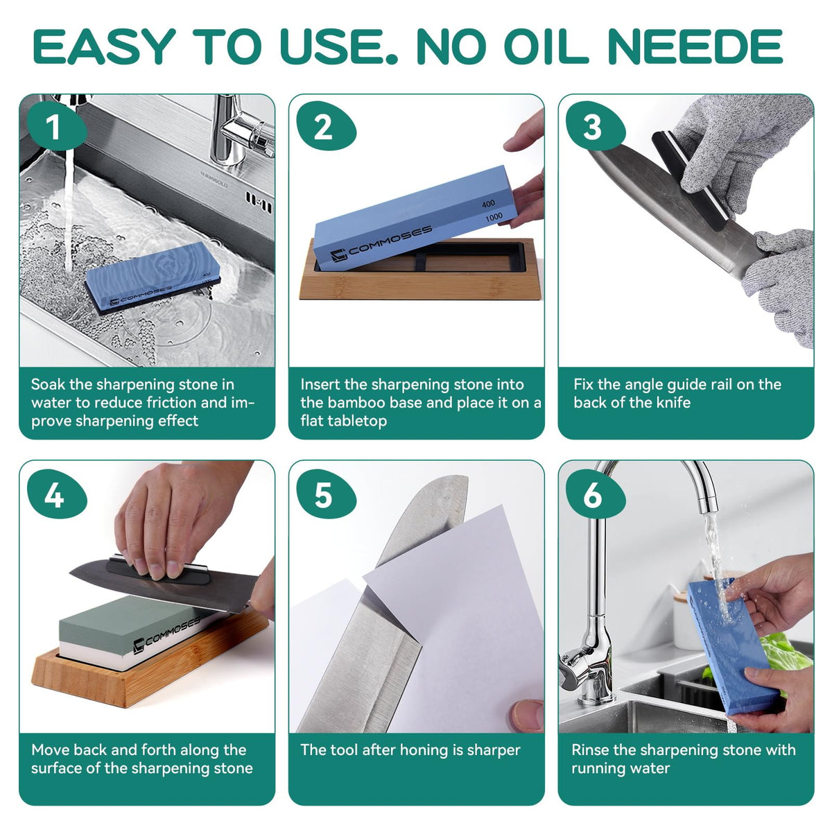 Generic Whetstone sharpening stone set bamboo base keeps stones stable during use