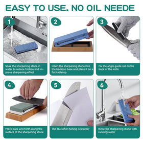 Generic Whetstone sharpening stone set bamboo base keeps stones stable during use