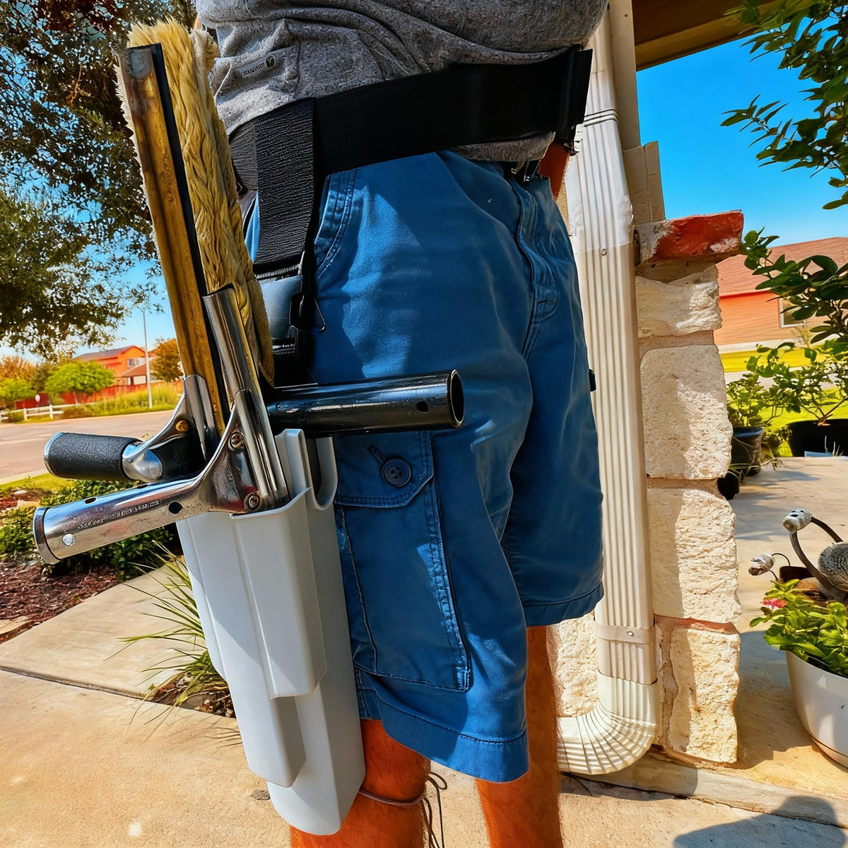 Generic cleaning kit on waist enabling hands-free, efficient workflow