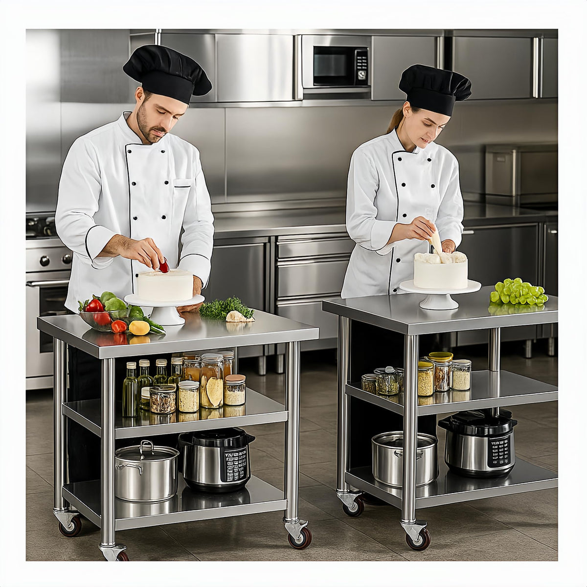 Generic stainless steel workbench promo pack includes cleaning kit and storage bag.