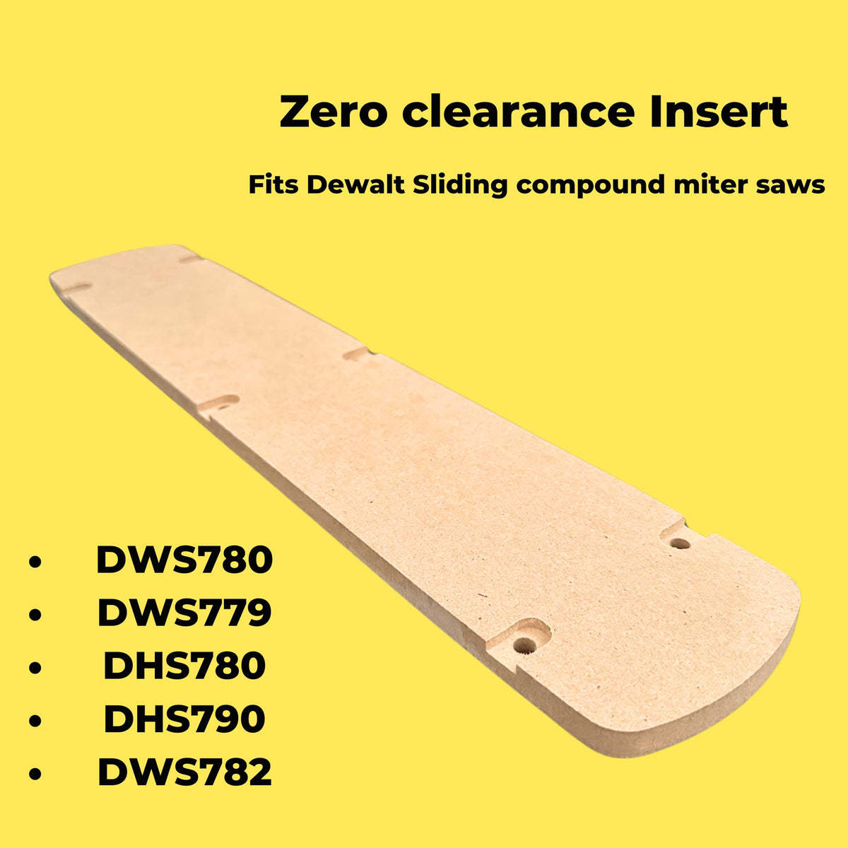 Generic zero clearance insert for Dewalt DHS790 side view reduces tear-out on fine stock.