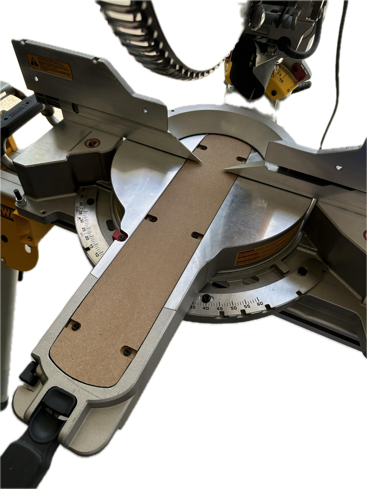 Generic zero clearance insert for Dewalt DWS780 blade-gap closeup improves alignment.