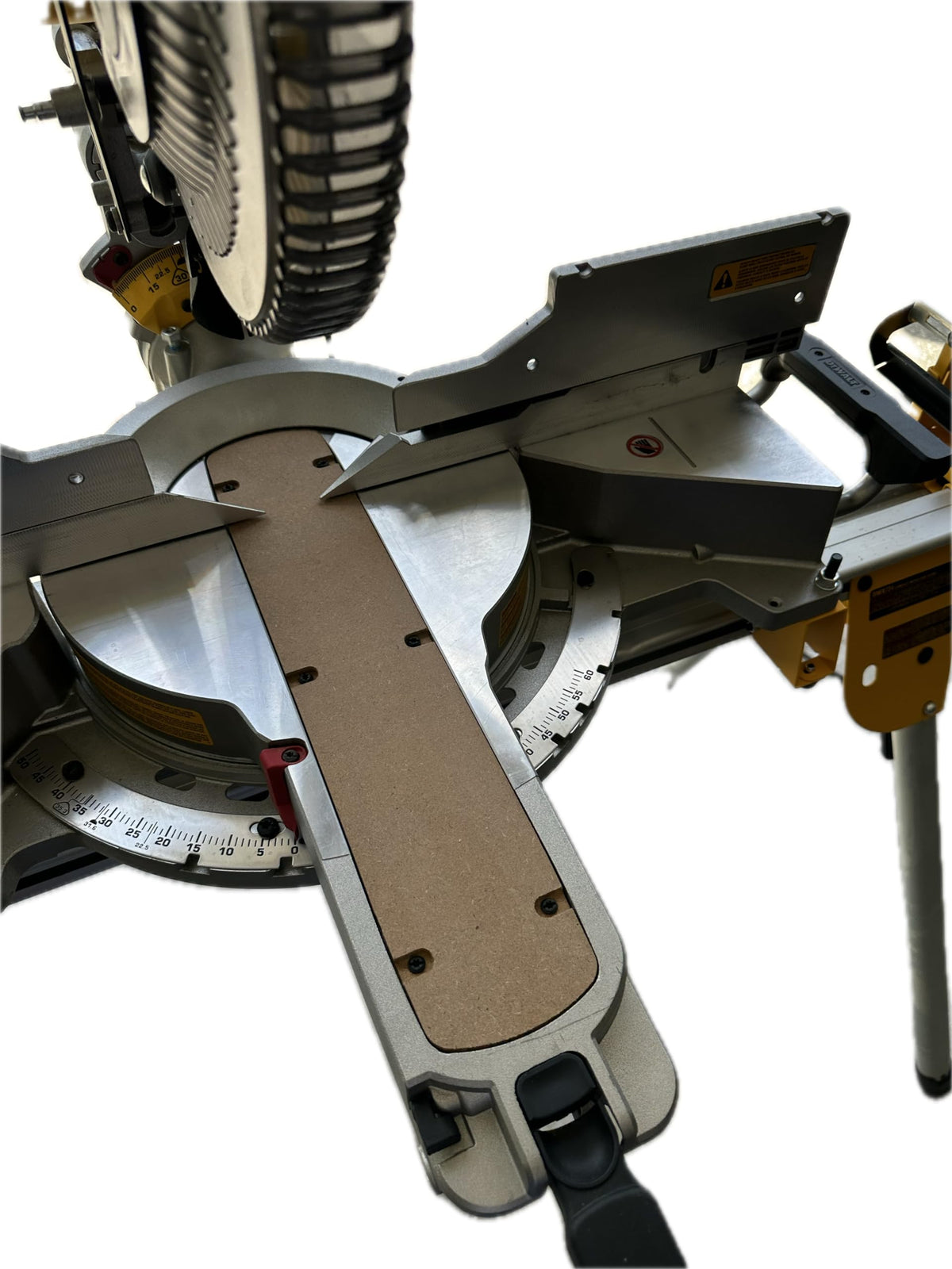 Generic zero clearance insert for Dewalt DWS780 quiet-operation captures reduced saw noise.