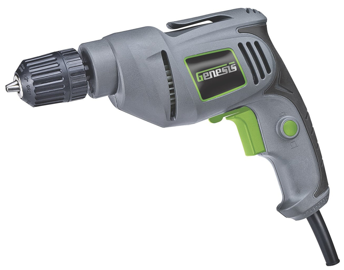 Genesis GD38B drill with 3-8 inch keyless chuck for quick bit changes