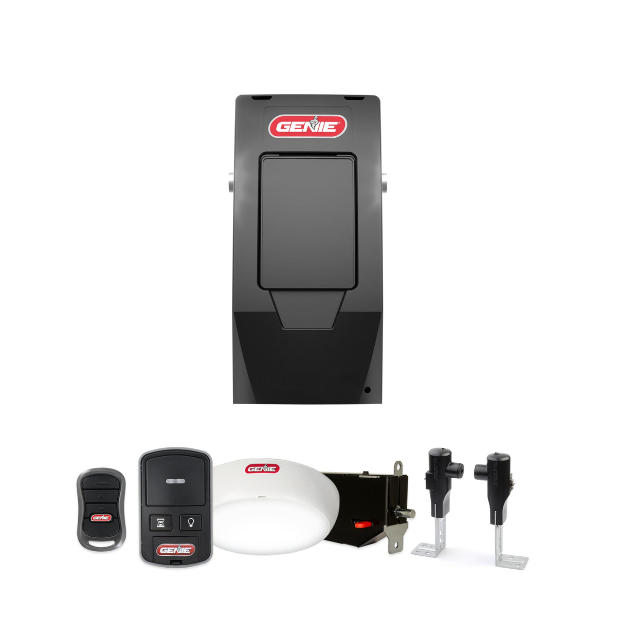 Genie 6072H-O wall-mount front view shows space-saving design for a clean garage look.