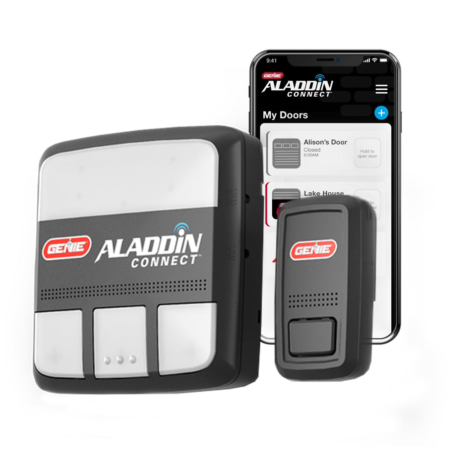 Genie Aladdin Connect dashboard view shows live door status for monitoring