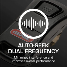 Genie G1T remote back view indicates compatibility with Intellicode setups.