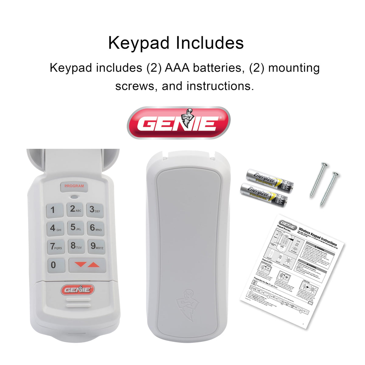 Genie GK-R keypad backlit display enables easy PIN entry after dark.