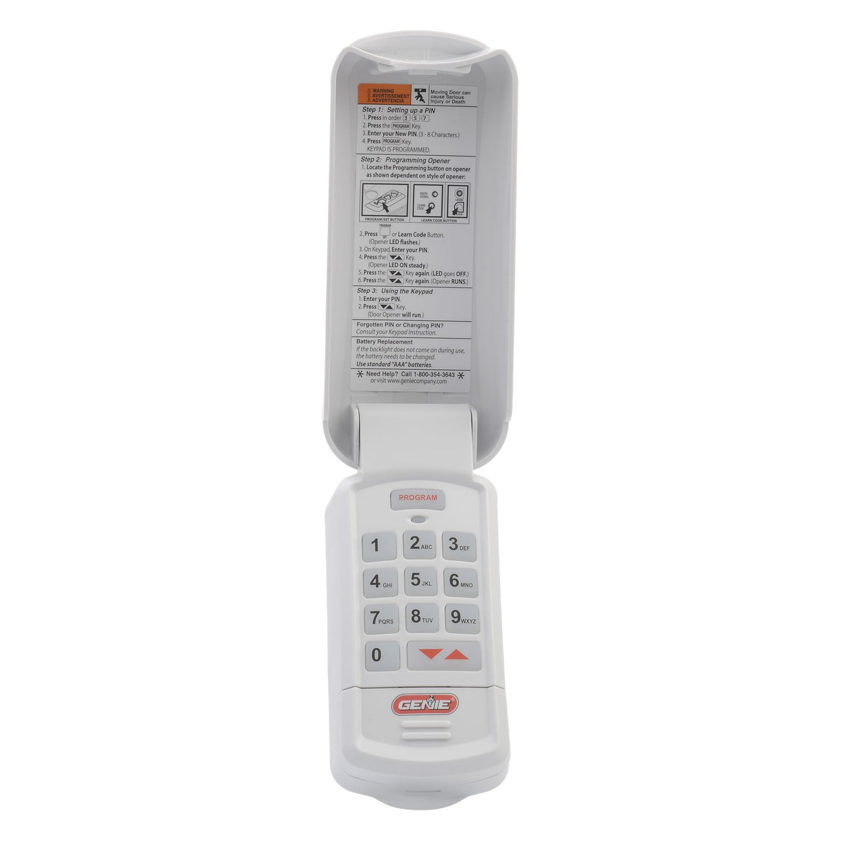 Genie GK-R keypad front view with backlit digits for night entry.