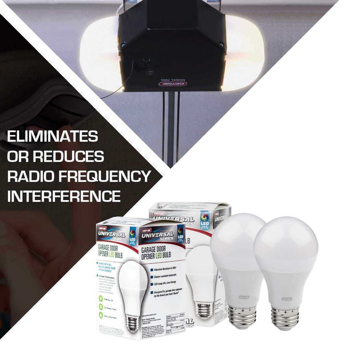 Genie GLEDB2-R2 4000K white LED light for clear visibility in the garage.